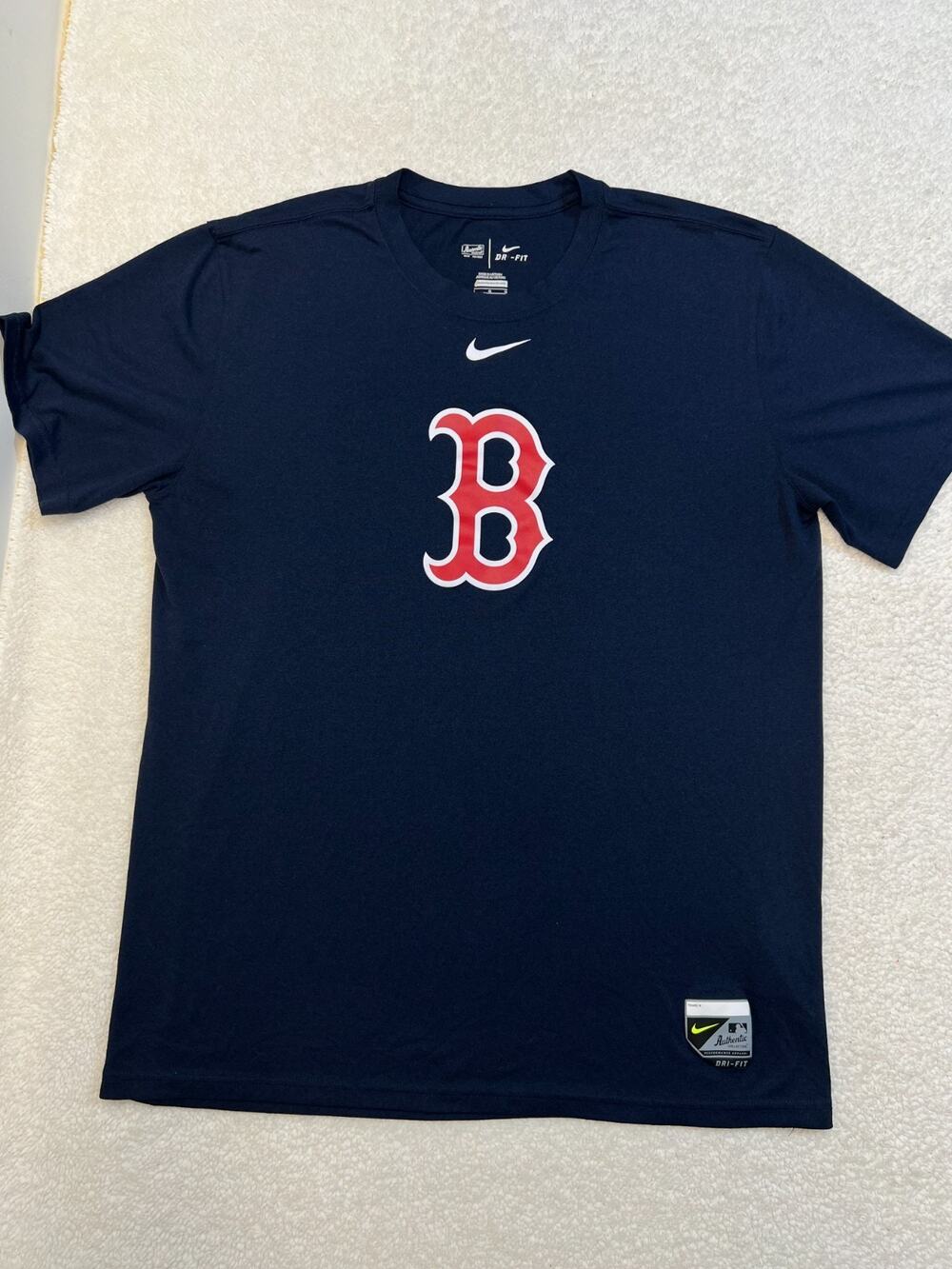 Nike Mens Dri Fit Boston Red Sox Shirt Short Sleeve Athletic Blue Red Size L